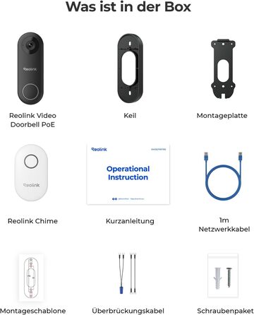 Відеодзвінок Reolink 5MP PoE з Чаймом, UHD, 180° Ultraweitwinkel, двосторонній аудіо, розпізнавання осіб, водонепроникний, з сигналізацією, сумісний з NVR