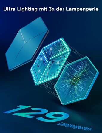 Світлодіодна 3D панель Govee Glide Hexagon Ultra, RGBIC, Wi-Fi, 10 панелей, 129 LED, сумісна з Alexa, для геймерської кімнати, декору стін