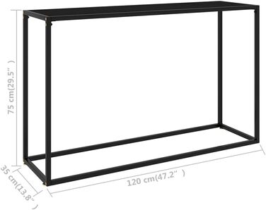 Консольний стіл vidaXL скляний чорний 120x35x75 см – туалетний, приліжковий, бічний, для коридору, стільниця з загартованого скла