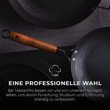 Wok MasterPRO Odín 24 см та гриль-пластина 28 см із пресованого заліза з ергономічною ручкою з акації для всіх типів плит