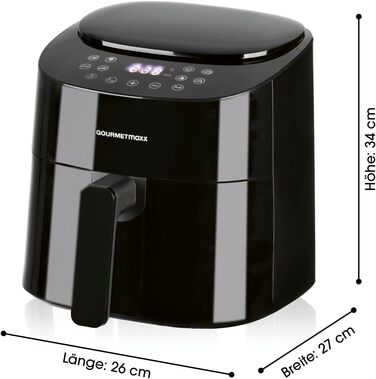Аерофритюрниця GOURMETmaxx 4,5 л, 1400 Вт, 8 програм, чорна, маложирне приготування, таймер, автоматичне вимкнення