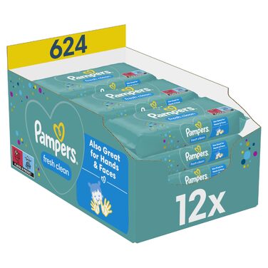 Вологі серветки для дітей Pampers Fresh Clean, 12 пачок по 52 шт (624 шт)