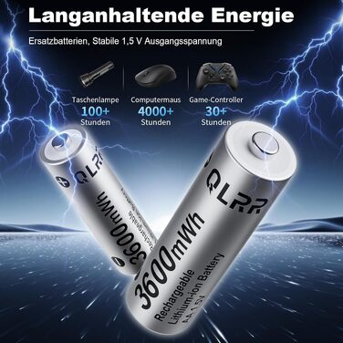 Набір акумуляторів AA 1.5V 3600mWh (12 шт.) з зарядним пристроєм, перезарядні пальчикові батарейки