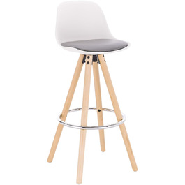 Барний стілець WOLTU з екошкіри з підніжкою, спинка, сірий+білий, дерев'яна основа, для кухні, комфортний дизайн