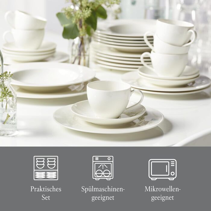 Villeroy & Boch vivo Basic White набір посуду 30 предметів, білий, преміум порцеляна, для сервірування столу, підходить для посудомийної машини та мікрохвильової печі, тарілки, чашки, кераміка, сервіз