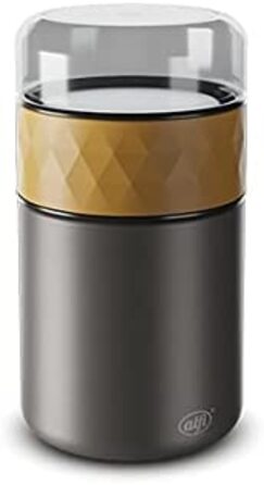 Термос для їжі alfi ENDLESS FOOD MUG 500 мл, гірчичний, нержавіюча сталь, з додатковим контейнером для перекусу, 3-в-1, ізольований, герметичний, тримає тепло до 5 годин, холод до 10 годин, можна мити в посудомийній машині, BPA-free