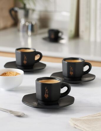 Набір еспресо-чашок Bialetti Octagonal (4 шт), матовий чорний та рожеве золото, 75 мл, RTATZ403