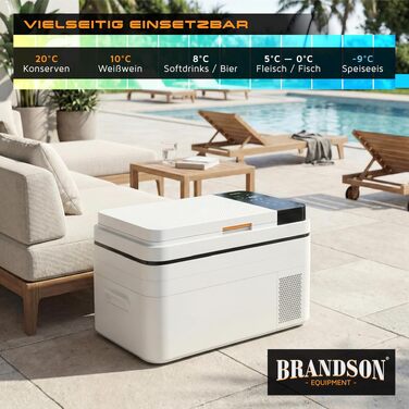 Автомобільний холодильник Brandson 30л з Bluetooth та Wi-Fi (Tuya Smart) - Електричний компресорний автохолодильник з функцією морозильника (-20°C), 12/24В та 230В, Еко-режим, для авто, кемпінгу, вантажівок - Білий