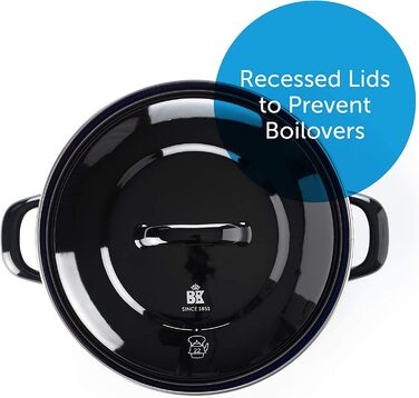 BK Indigo Каструля кругла емальована з кришкою, 24 см, 4,2 л, керамічне антипригарне покриття без PFAS, для індукції, духовки та посудомийної машини, чорна