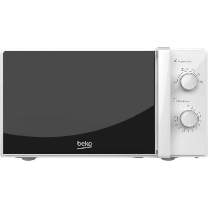 Мікрохвильова піч Beko MOC20100WFB 20 л, 700 Вт, біла, з таймером до 30 хв, 5 режимів, функції розморожування та підігріву, механічне керування, тарілка 24,5 см