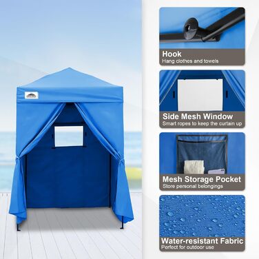 Розкладана переодягальня Eagle Peak Flex Ultra Compact - 1.2 x 1.2 м (5x5 ft), для басейну, фотосесій, кемпінгу, біла/світло-блакитна