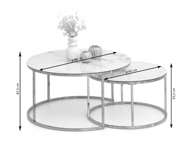 Журнальний стіл Mebel-Partner круглий, чорний мармур, 80 x 80 x 42,5 см