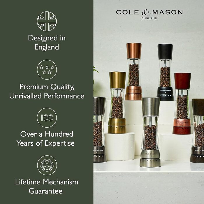 Набір ручних млинків для солі та перцю Cole & Mason Derwent Precision+, нержавіюча сталь та акрил, 190 мм, колір Gunmetal Grey (чорний)