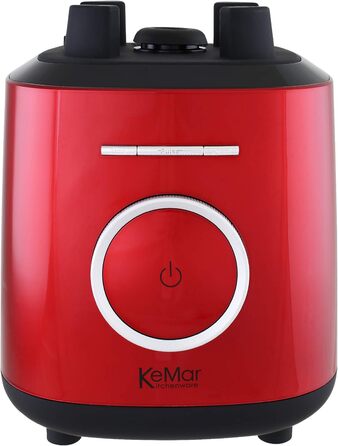 Потужний блендер KeMar 1500Вт, 2 л, з сенсорним керуванням, 6 програм, BPA-free, для смузі, коктейлів, горіхової пасти, червоний металік + бамбукові трубочки