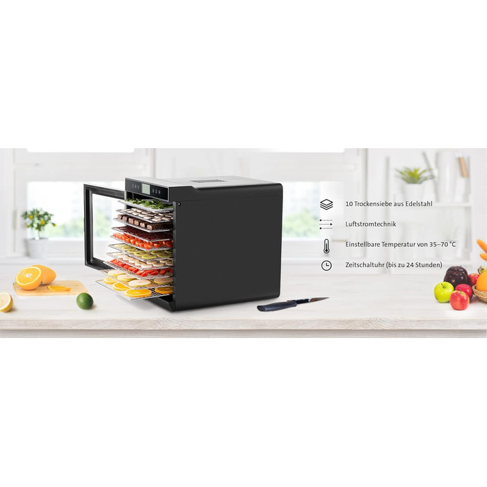 Сушарка для фруктів ETA Vital Air 2 з регулюванням температури 35-70°C, Air Flow, LCD-дисплей, 10 решіток з нержавіючої сталі