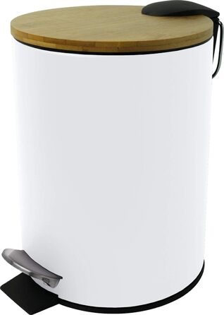 Відро для сміття helit H2404405 'the bamboo', 3 л, металеве, з бамбуковою кришкою, біле, тихе закриття