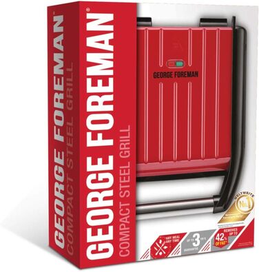 Контактний гриль George Foreman 24x17 см, червоний, для м'яса, риби, овочів, паніні та сендвічів, компактний, до 3 порцій, зменшує до 42% жиру