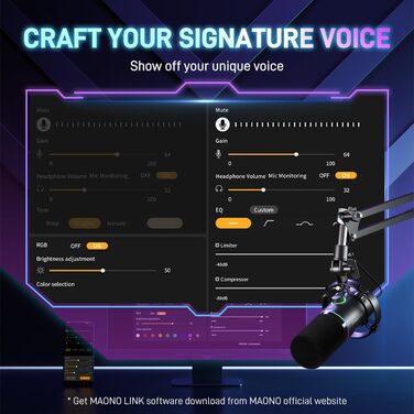 MAONO XLR/USB мікрофон для подкастів, динамічний ПК мікрофон для запису, стрімінгу, геймінгу та озвучки, металевий корпус, вбудоване ПЗ, кнопка вимкнення, роз'єм для навушників, регулятор підсилення, модель PD200X