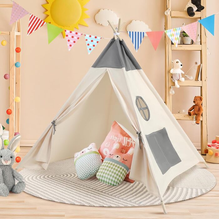 Kinder Tipi Zelt - класичне індіанське намет для дітей, бавовняний намет для дівчаток та хлопчиків з сумкою, складане ігрове будиночок для дому та на вулицю