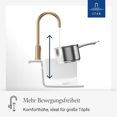 Змішувач кухонний Villeroy & Boch Umbrella Flex з висувним душем, поворотний на 360°, економний, висота виливу 220 мм (Золото)