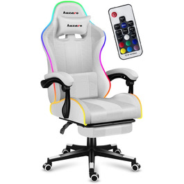 Ігрове крісло Huzaro Force 4.7, офісне, до 140 кг, RGB, біле, з підлокітниками, підставкою для ніг, подушкою для шиї та попереку, дихаюча сітка