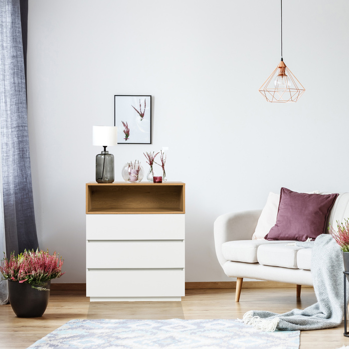 Комод MELMO K 80x40x100 см 3 шухляди білий/дуб hjh LIVING