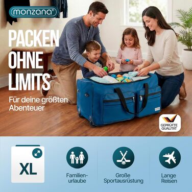 Дорожня сумка на колесах MONZANA XL, місткість 85 л, телескопічна ручка, м'який багаж (70x36x34 см), темно-синя