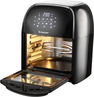 Аерофритюрниця BEPER P101FRI012 цифрова, 12 л, 1800 Вт, гриль, тостер, сушарка, 8 програм, сенсорна панель, аксесуари, чорна