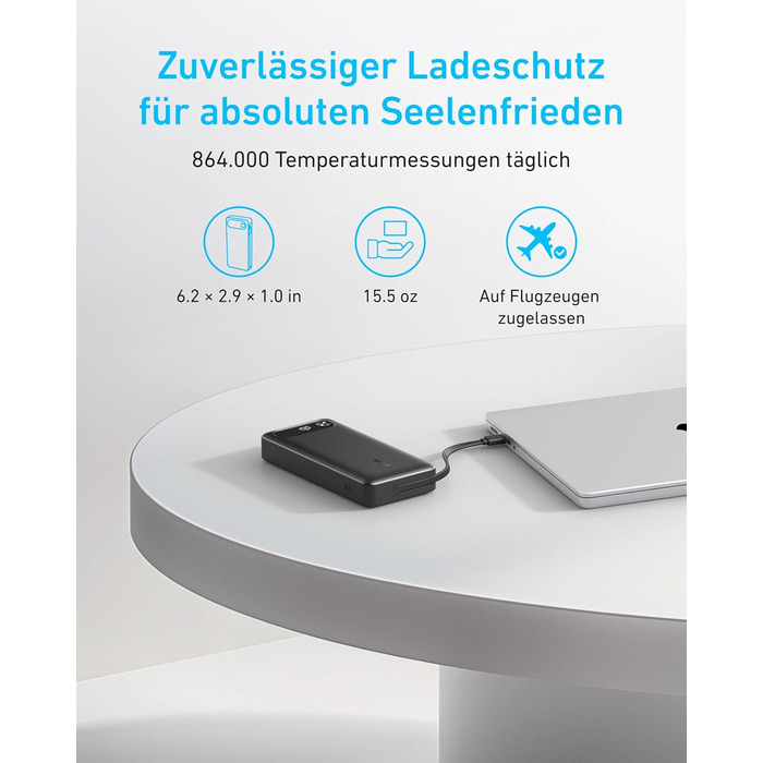 Powerbank Anker 20000mAh з USB-C кабелем, 87W, 1 USB-C + 1 USB-A, для MacBook, iPhone, Samsung, Switch