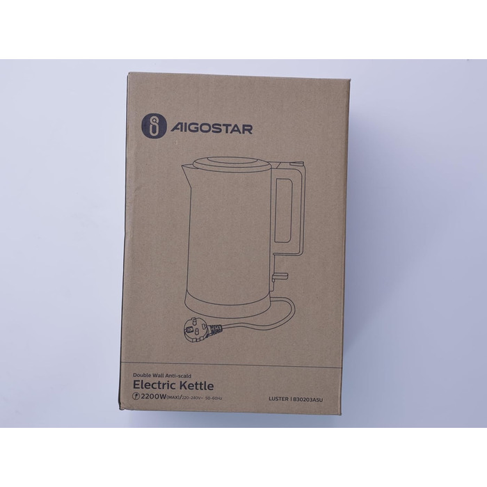 Електрочайник Aigostar Adrian Retro, 1,7 л, 2200 Вт, нержавіюча сталь, з аналоговим термометром, LED-підсвіткою, автоматичне вимкнення, чорний