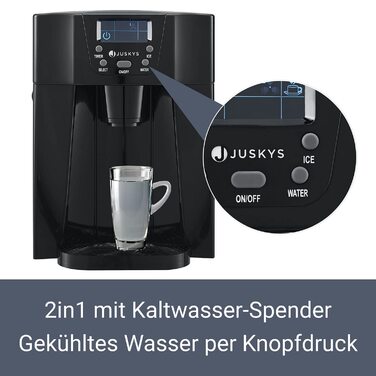 Льодогенератор Juskys PIM200L з прямим дозатором та таймером, чорний, до 12 кг/добу, 2 розміри кубиків, 2 л резервуар, лід за 6-10 хвилин