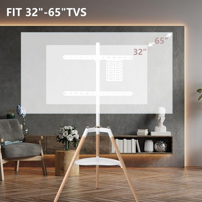 Настінна кріплення для телевізора ETHU | 32-65 дюймів, LED, Curved, поворотний, до 600x400 мм, 40 кг, білий/дуб
