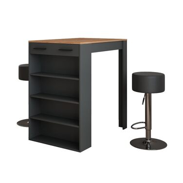 Барний комплект Vicco Bartisch Repose Goldkraft Дуб/Антрацит 67x100 см з 2 барними стільцями - високий стіл з регульованими полицями