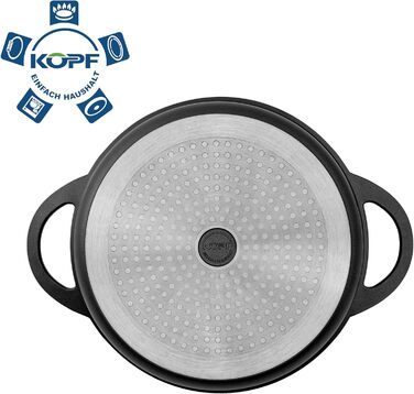 Набір каструль KOPF Atavola з литого алюмінію, антипригарне покриття ILAG Basic, для індукції, 8 предметів: 3 каструлі з кришками, сковорода, силіконовий захист ручок