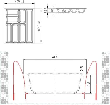 Органайзер для столових приборів Orga-Box 2, сріблясто-сірий, 461 x 409 мм (для корпусу 50 см)