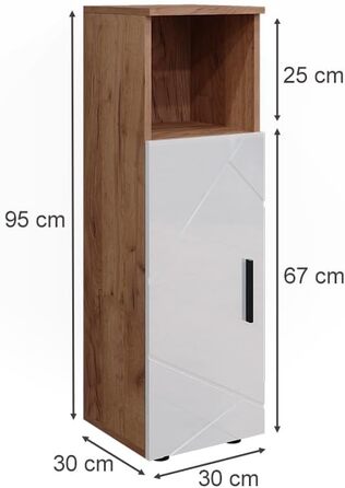 Пенал для ванної Vicco Irma, дуб/білий глянець, 30x95 см