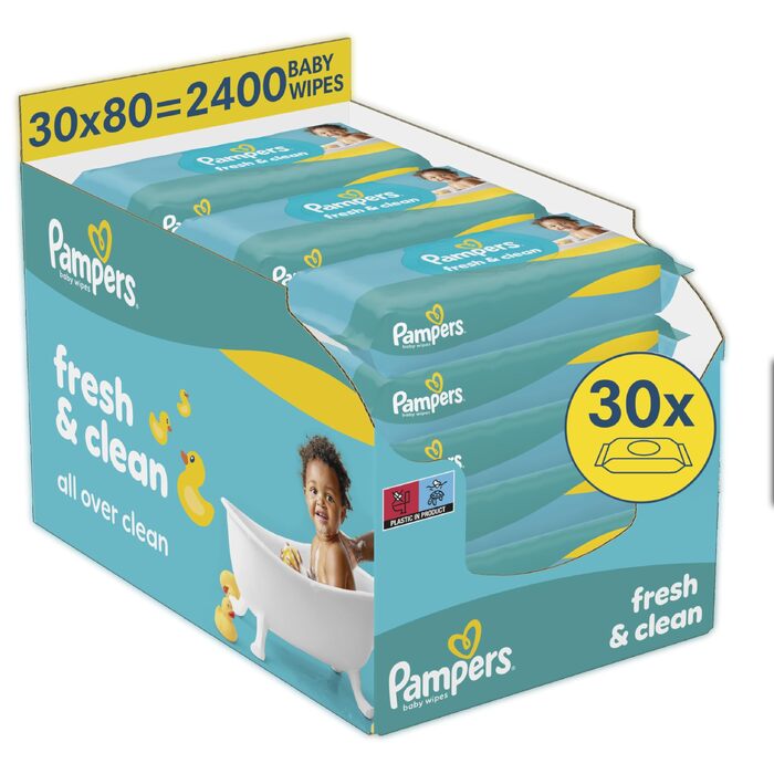 Вологі серветки Pampers Fresh Clean для дітей, 15 пачок по 56 шт (загальна кількість 840 шт)