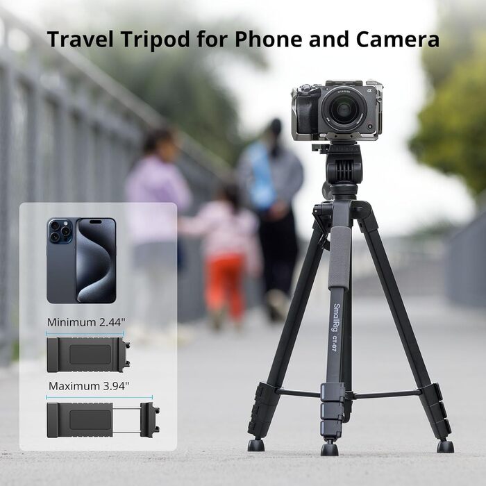 SMALLRIG CT-07 туристичний штатив 1,61 м для iPhone та камери, універсальний телефонний і камерний штатив із швидким перемиканням вертикальної/горизонтальної орієнтації, регульованими кутами та сумкою, модель 4689