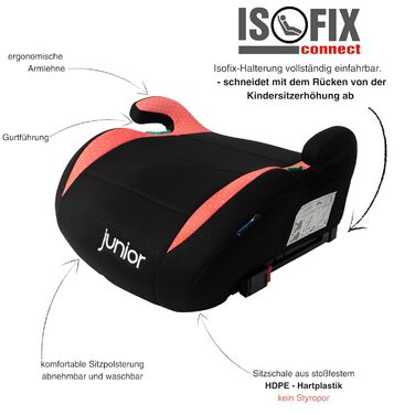 Дитяча автопідставка PETEX Max Plus з Isofix, i-Size ECE R129, для дітей 7-12 років, зріст 125-150 см, сидіння-підвищувач, рожевий