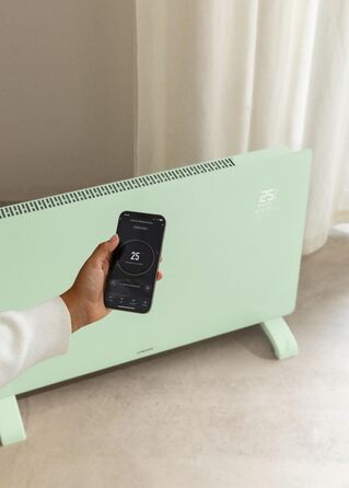 Електричний скляний конвектор з Wi-Fi, 2000 Вт, пастельно-зелений, LED-екран, 2 режими потужності