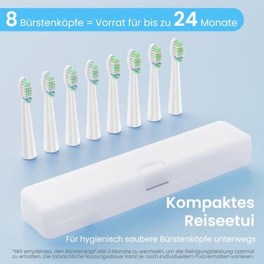 Електрична зубна щітка YUNCHI - звукова, для дорослих та дітей, 40000 VPM, USB-C, 5 режимів, 8 насадок + чохол, блакитна
