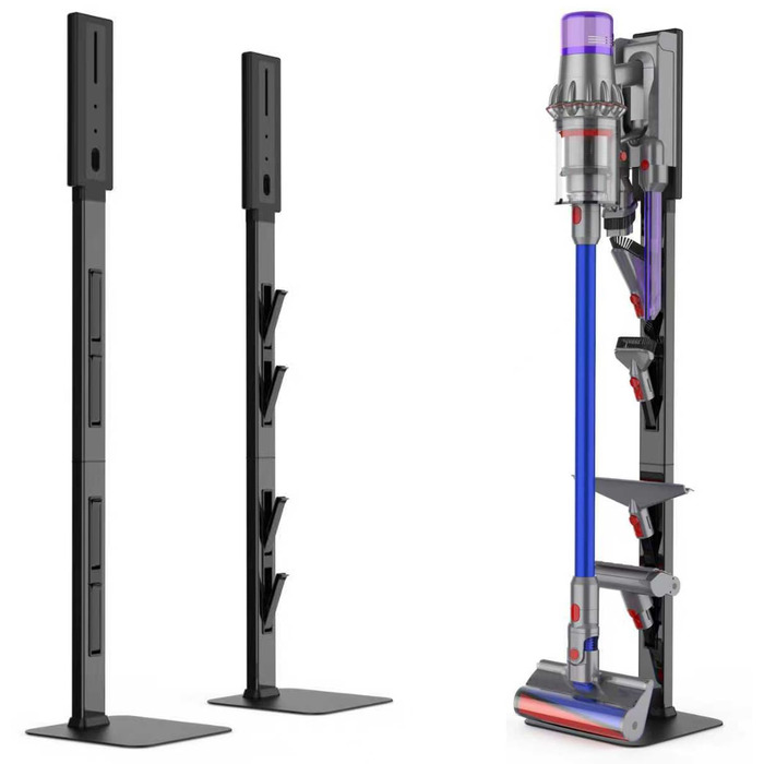 Стійка для пилососа Dyson з гаками для зберігання, сталь (чорна) - настінний монтаж без свердління, компактне зберігання аксесуарів