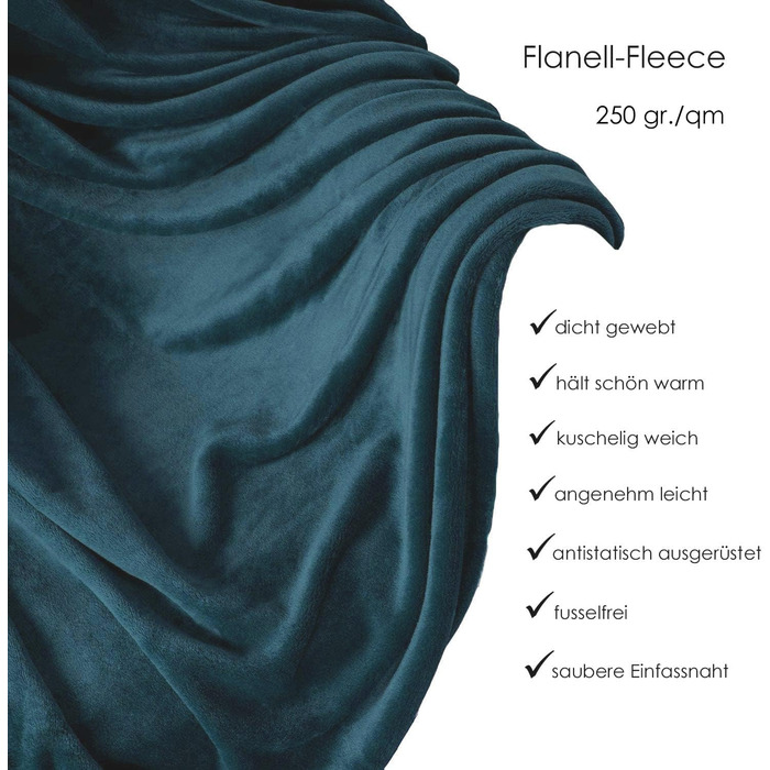 Плед флісовий Heimtexland Super Soft XXL 220x240 см, фланель, теплий, без ворсу, сертифікат OEKO-TEX, темно-петрольний смарагдовий