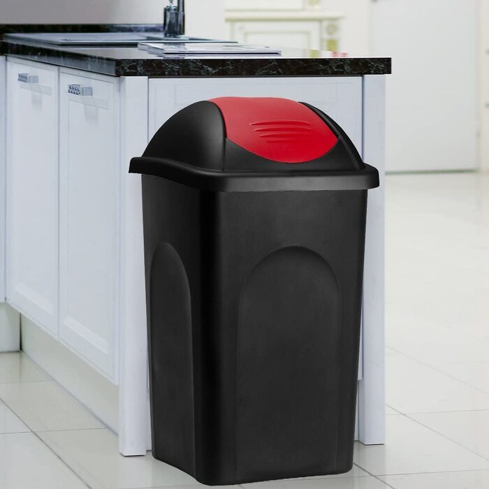 Смітник Stefanplast з маятниковою кришкою, 60 л, чорний/червоний