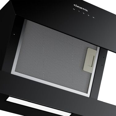 Похила витяжка для кухні CIARRA CBCS6765C 60 см, Edelstahl Glass, біла/чорна, 580 м³/год, з вугільним фільтром CBCF055, сенсорне керування, настінна