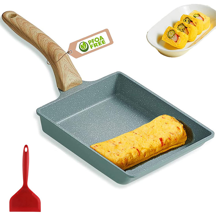 Японська сковорода для омлету Tamagoyaki MIHUNTER, квадратна антипригарна, 20x15 см, із силіконовим шпателем та пензлем, PFOA-вільна, для приготування яєць та омлетів