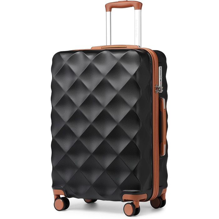 Валіза середнього розміру British Traveller, жорсткий корпус, 64x43x26,5 см, ABS+PC, з TSA-замком, на колесах, чорний/коричневий