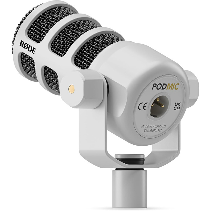 Динамічний мікрофон RØDE PodMic білого кольору для подкастингу, стрімінгу, ігор та запису голосу, мовна якість, з інтегрованим кріпленням