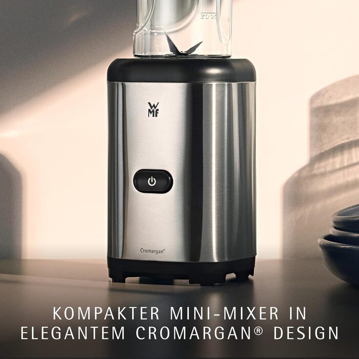 Електричний блендер WMF Kult X Mix & Go Mini - шейкер для смузі, 300 Вт, Tritan, 600 мл, срільно-чорний