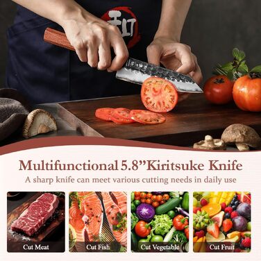 Професійний японський ніж Kiritsuke HEZHEN 21,5 см, кухонний ніж із 3-шарової дамаської сталі з восьмигранною ручкою з червоного дерева та дерев'яним чохлом